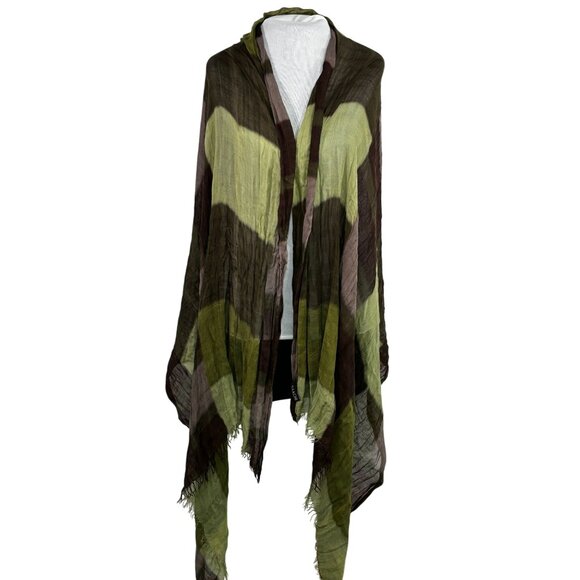 Saachi Green & Brown Plaid Viscose Scarf Wrap With Frayed Edges - Picture 1 of 5